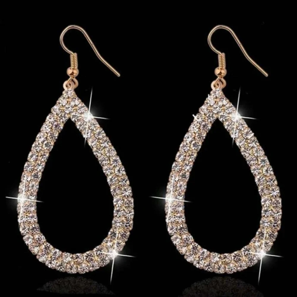 Rhinestone Tear Drop 1.5" Earrings - Picture 1 of 1
